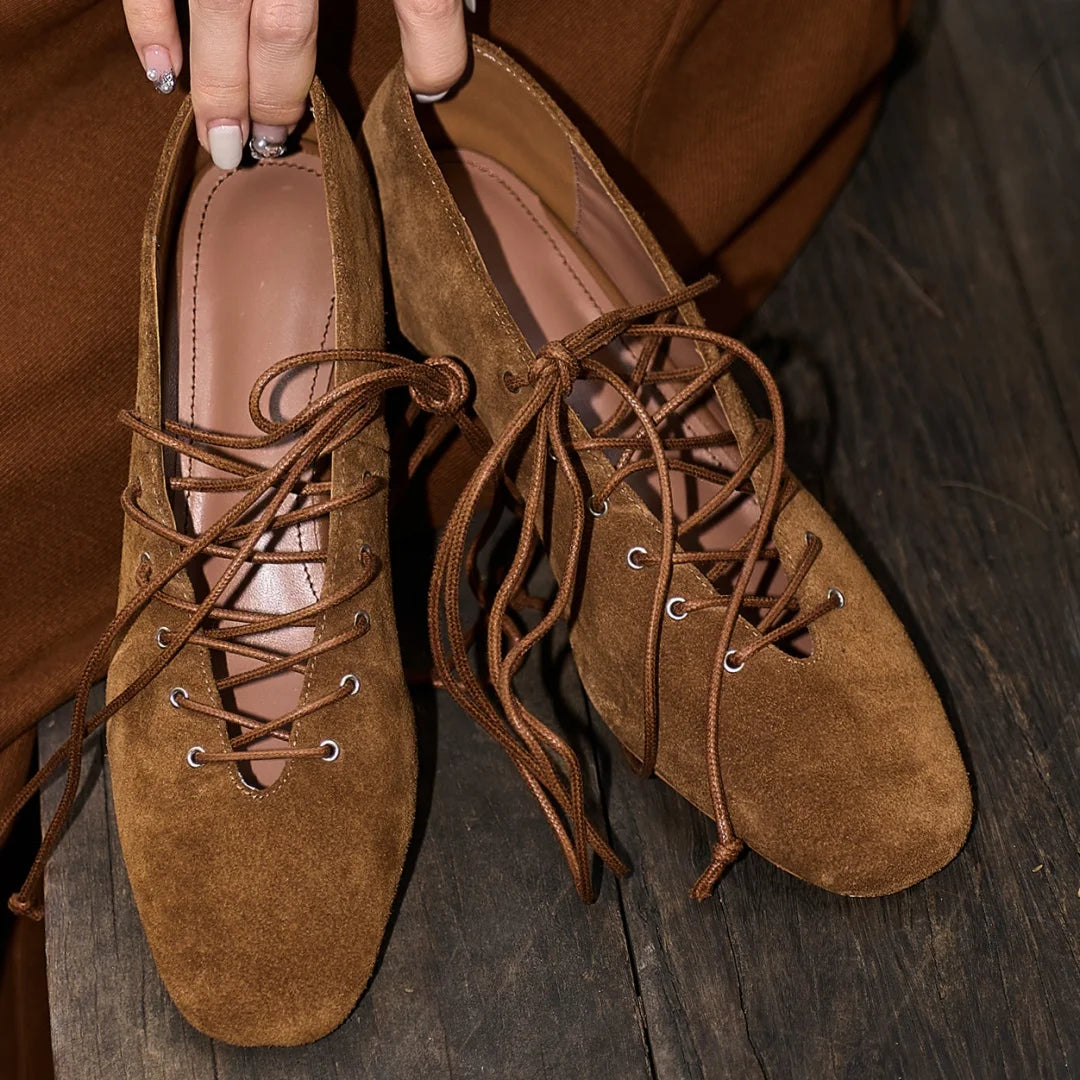 Suede Square-Toe Lace-Up Pumps