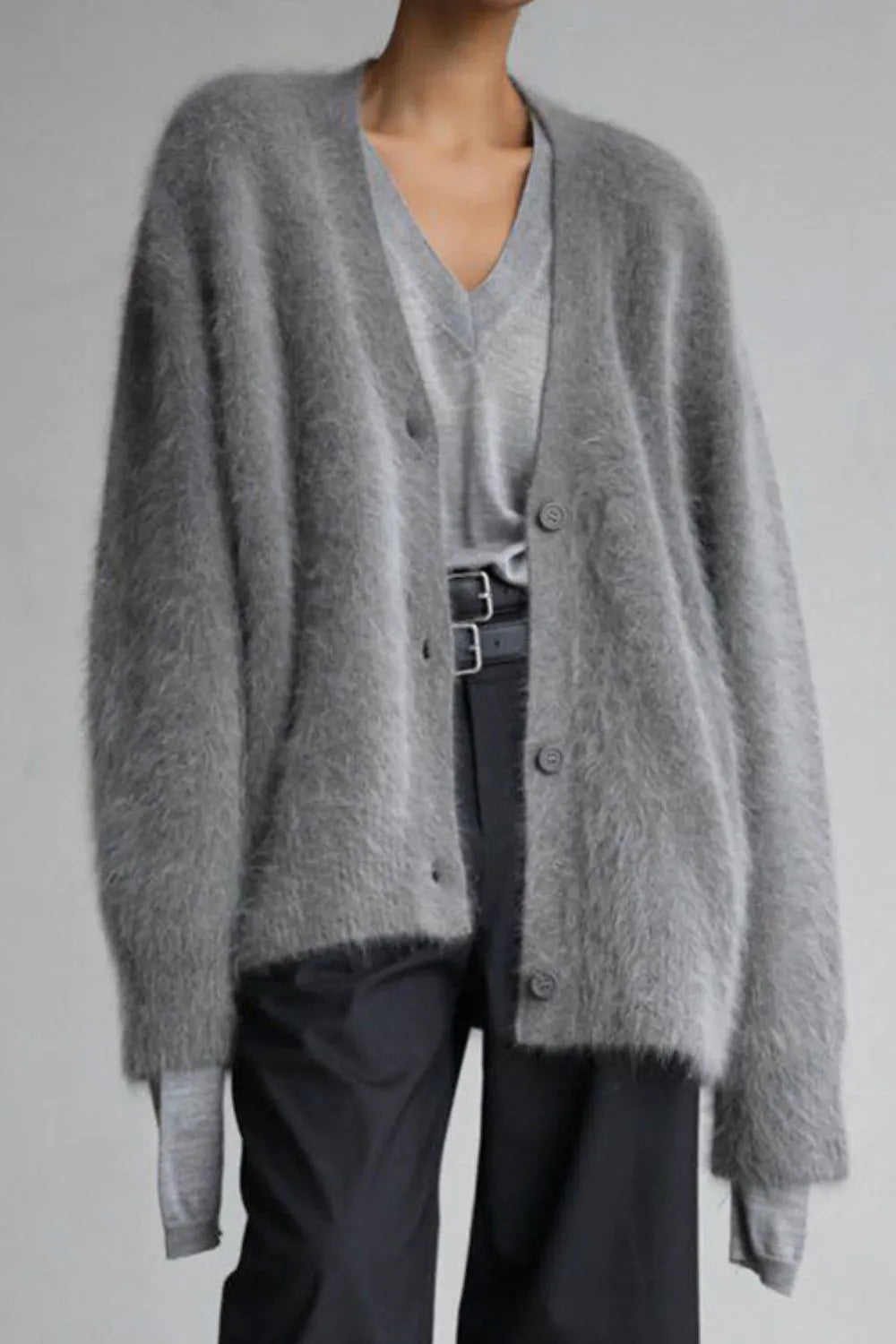 Fuzzy Button Cardigan