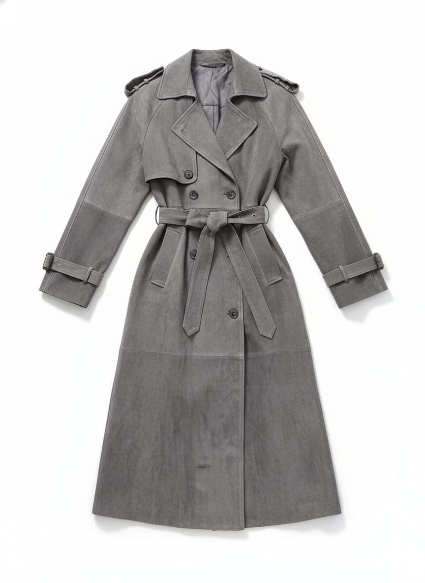 Faux Suede Belted Trench Coat