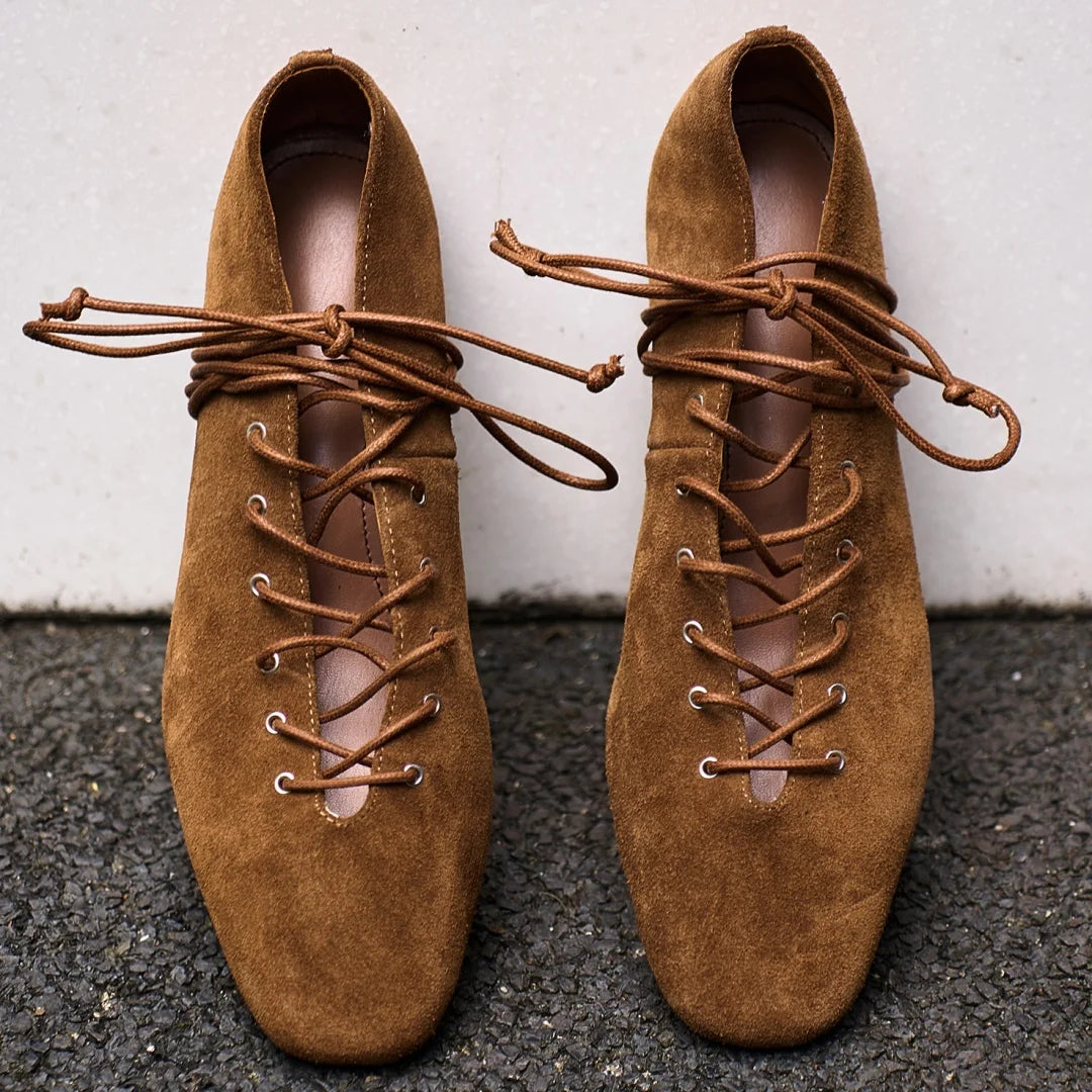 Suede Square-Toe Lace-Up Pumps