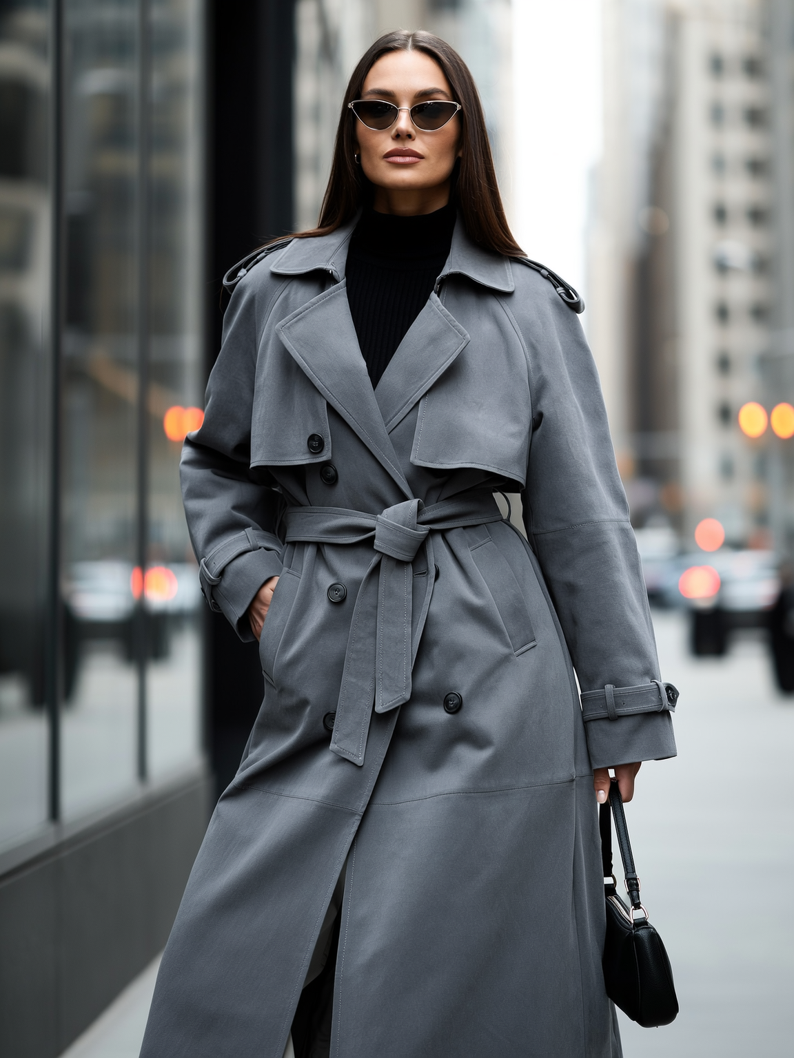 Faux Suede Belted Trench Coat