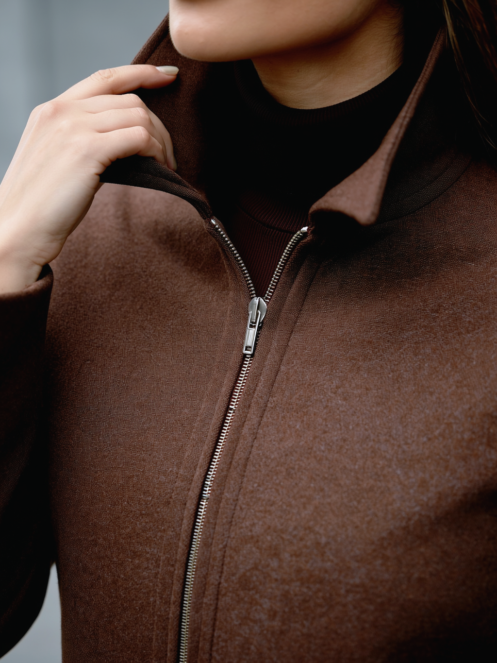 Brown Woolen Zipper Jacket