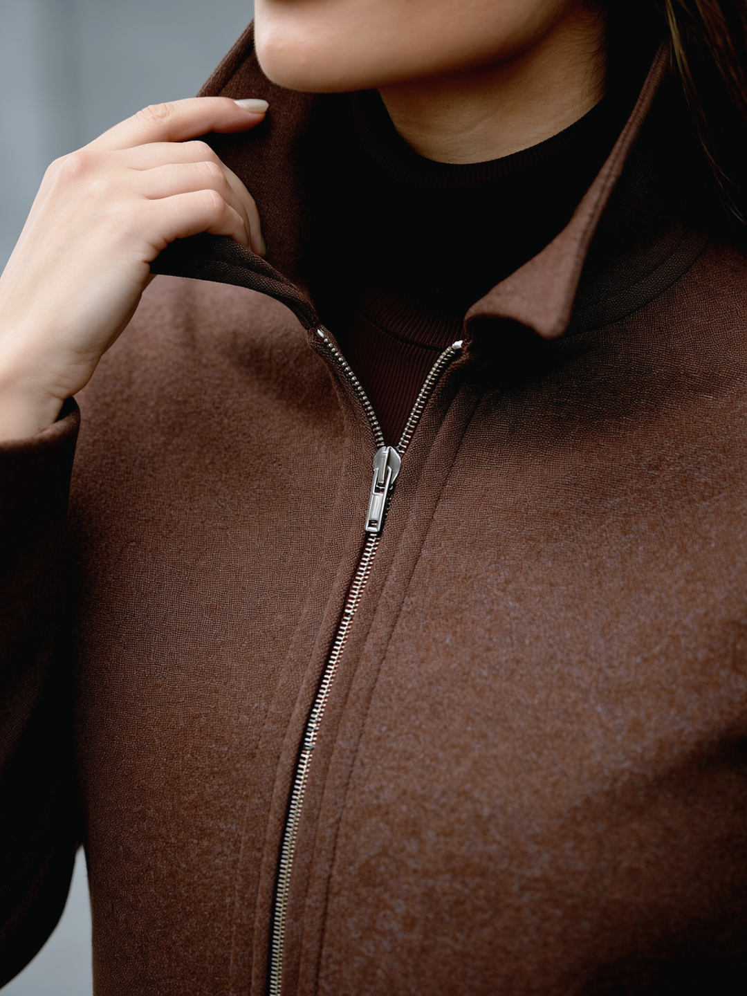 Brown Woolen Zipper Jacket