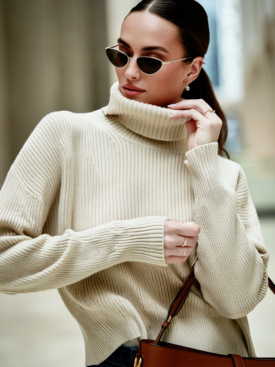 Turtleneck Dropped Shoulder Sweater