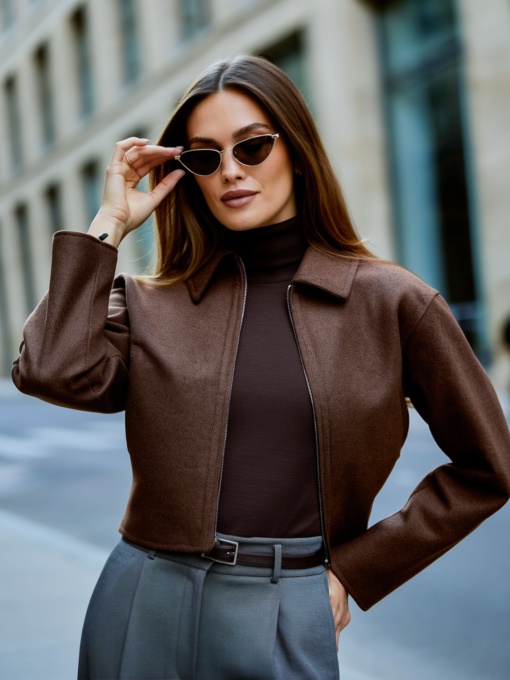 Brown Woolen Zipper Jacket