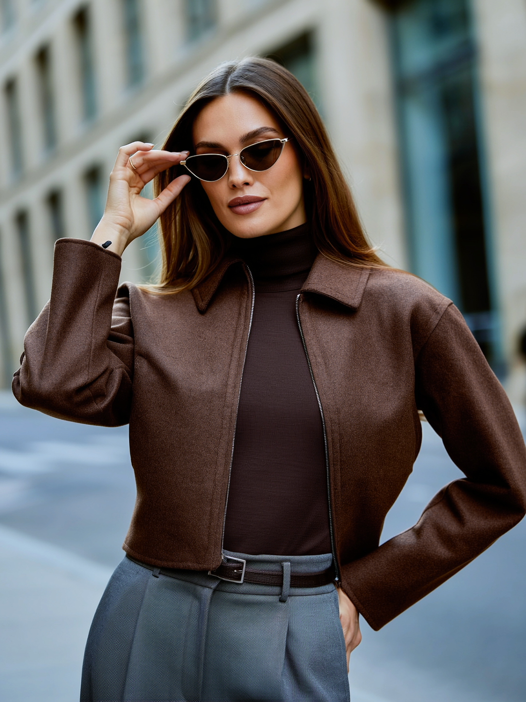 Brown Woolen Zipper Jacket