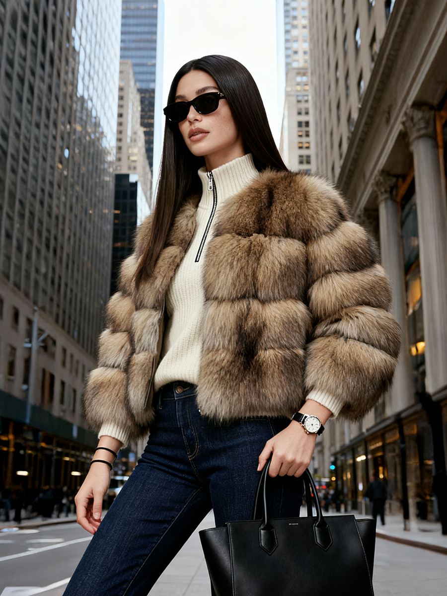 Faux Raccoon Fur Short Coat