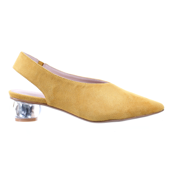 Mustard Clear Heel Suede Pumps