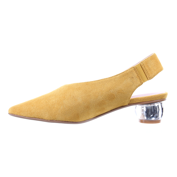 Mustard Clear Heel Suede Pumps