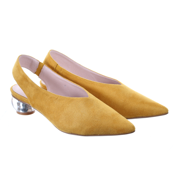Mustard Clear Heel Suede Pumps