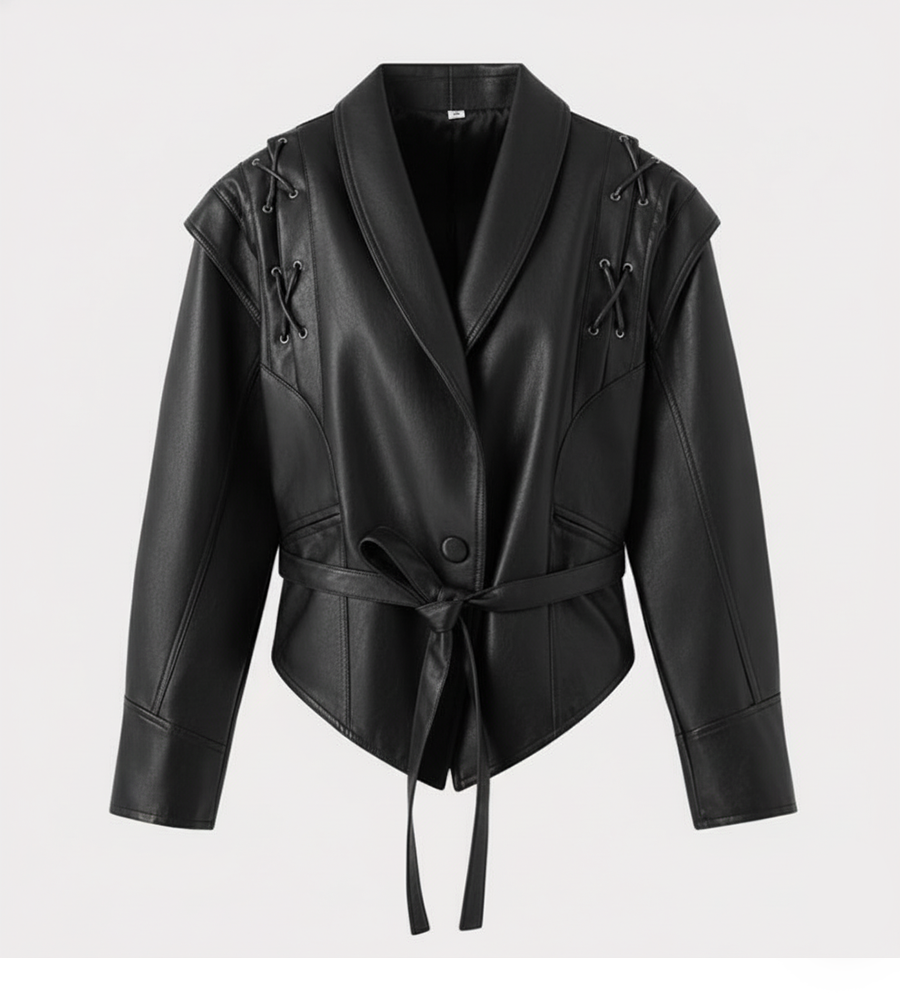 Belted Faux Leather Jacket
