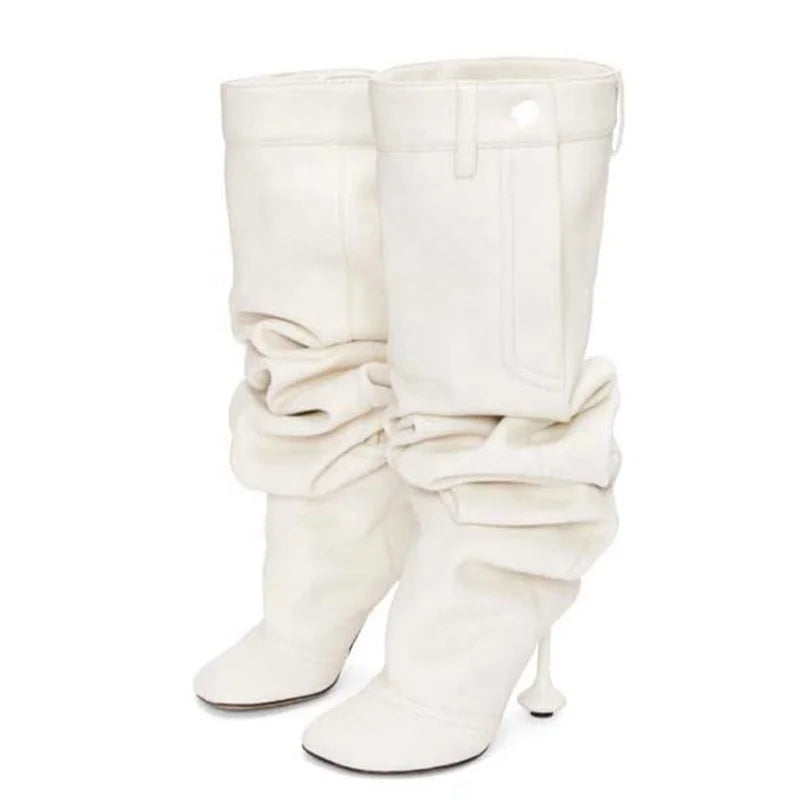 Metal Button Knee High Boots