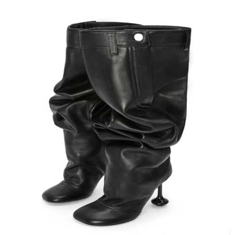 Metal Button Knee High Boots