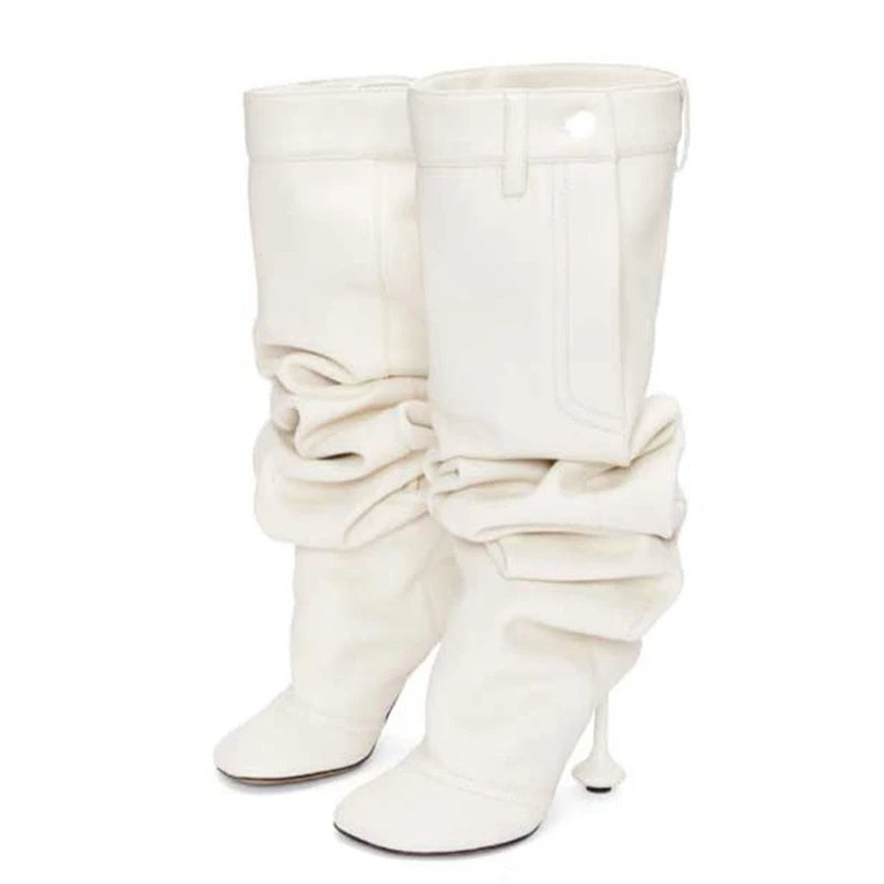 Metal Button Knee High Boots