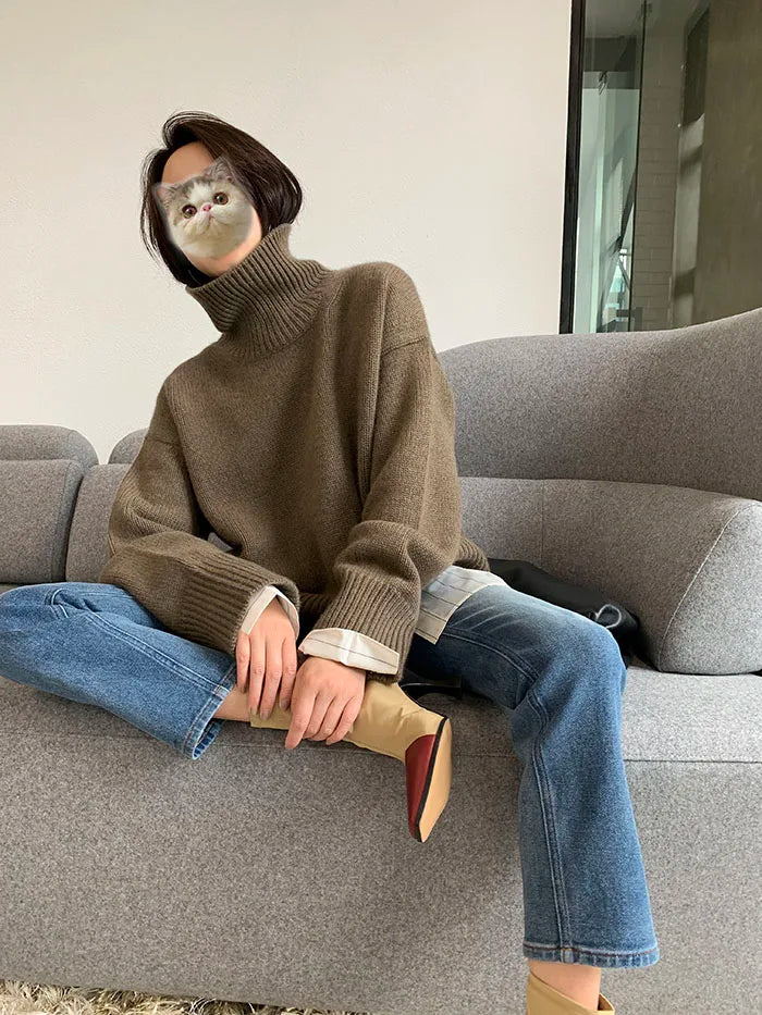 Thick Cashmere High Neck Sweater