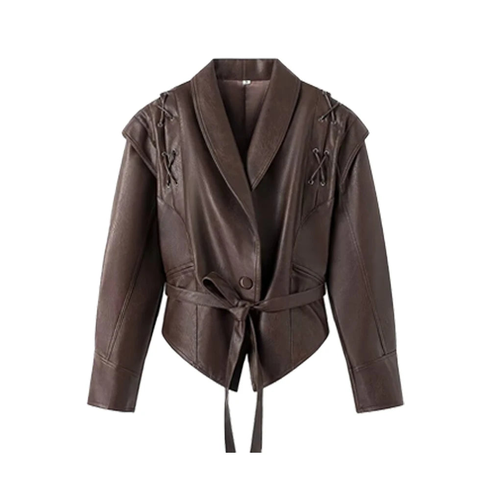 Belted Faux Leather Jacket