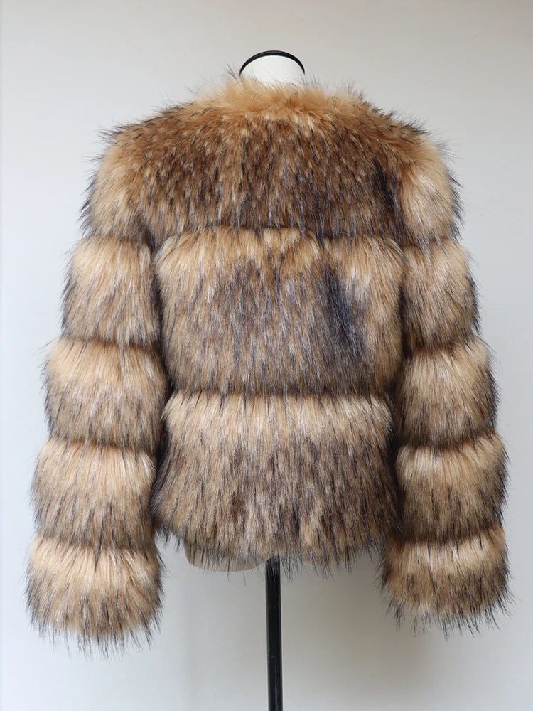 Faux Raccoon Fur Short Coat