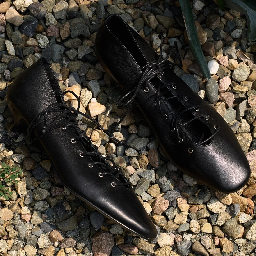 Suede Square-Toe Lace-Up Pumps