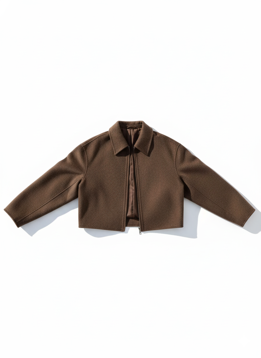 Brown Woolen Zipper Jacket