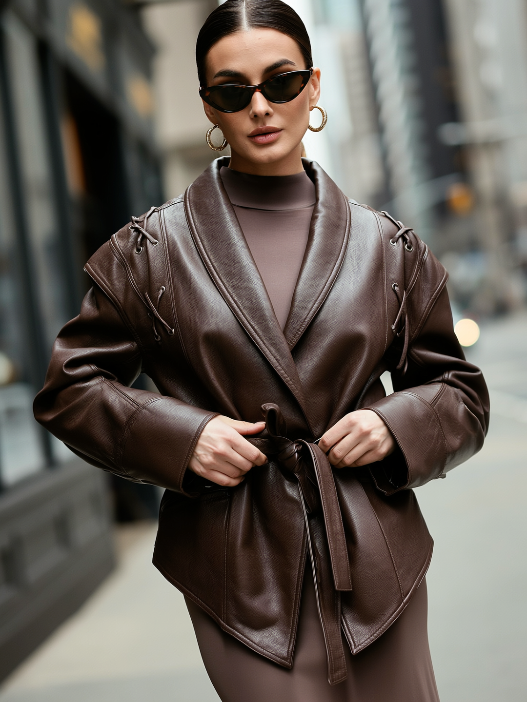 Belted Faux Leather Jacket