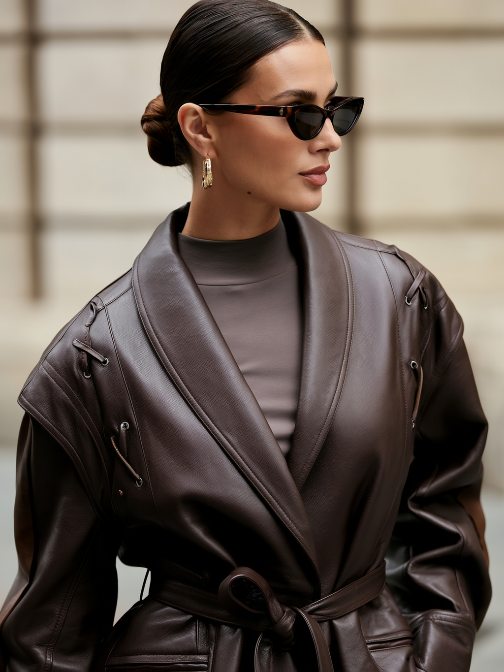 Belted Faux Leather Jacket