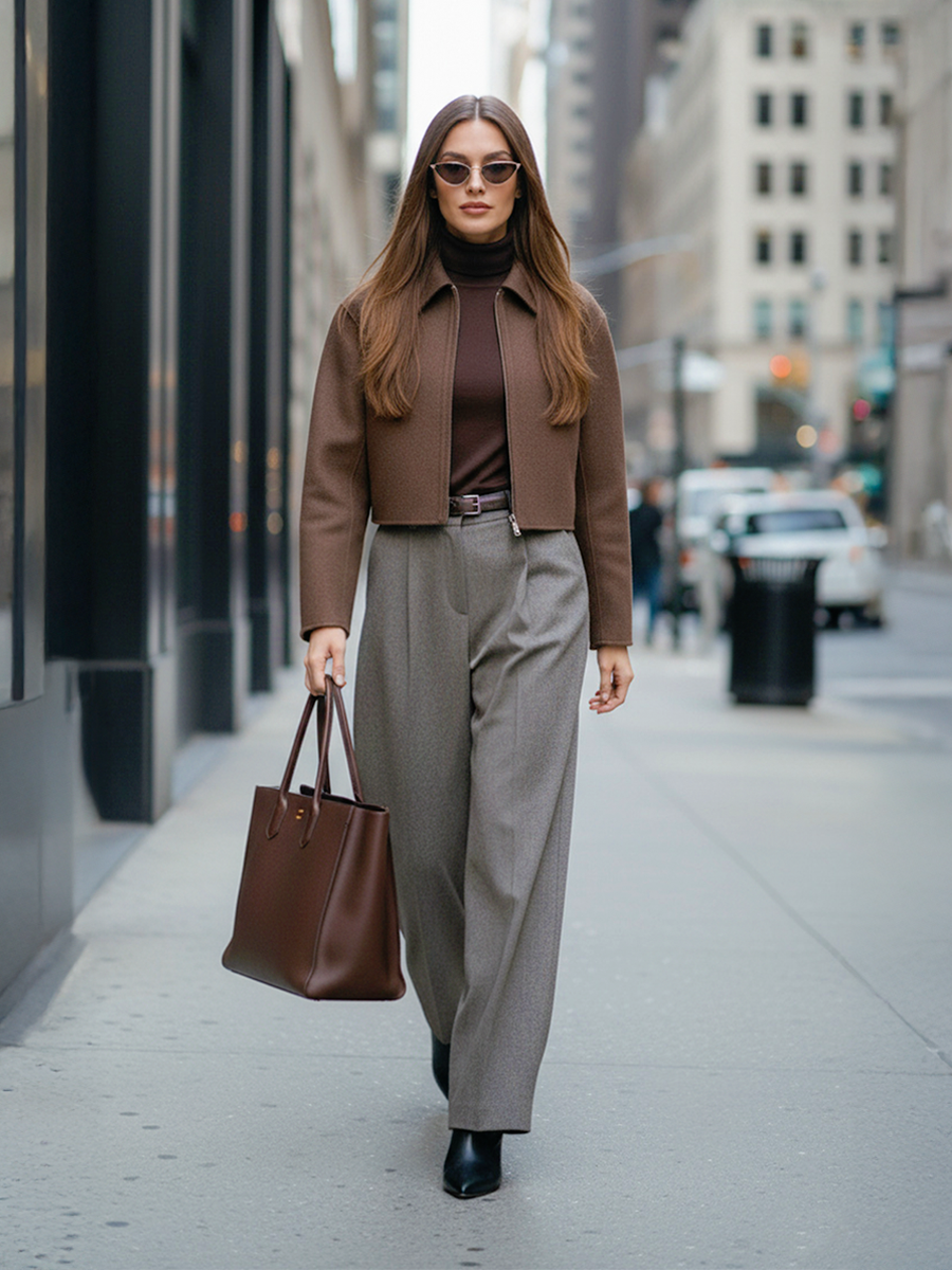 Brown Woolen Zipper Jacket